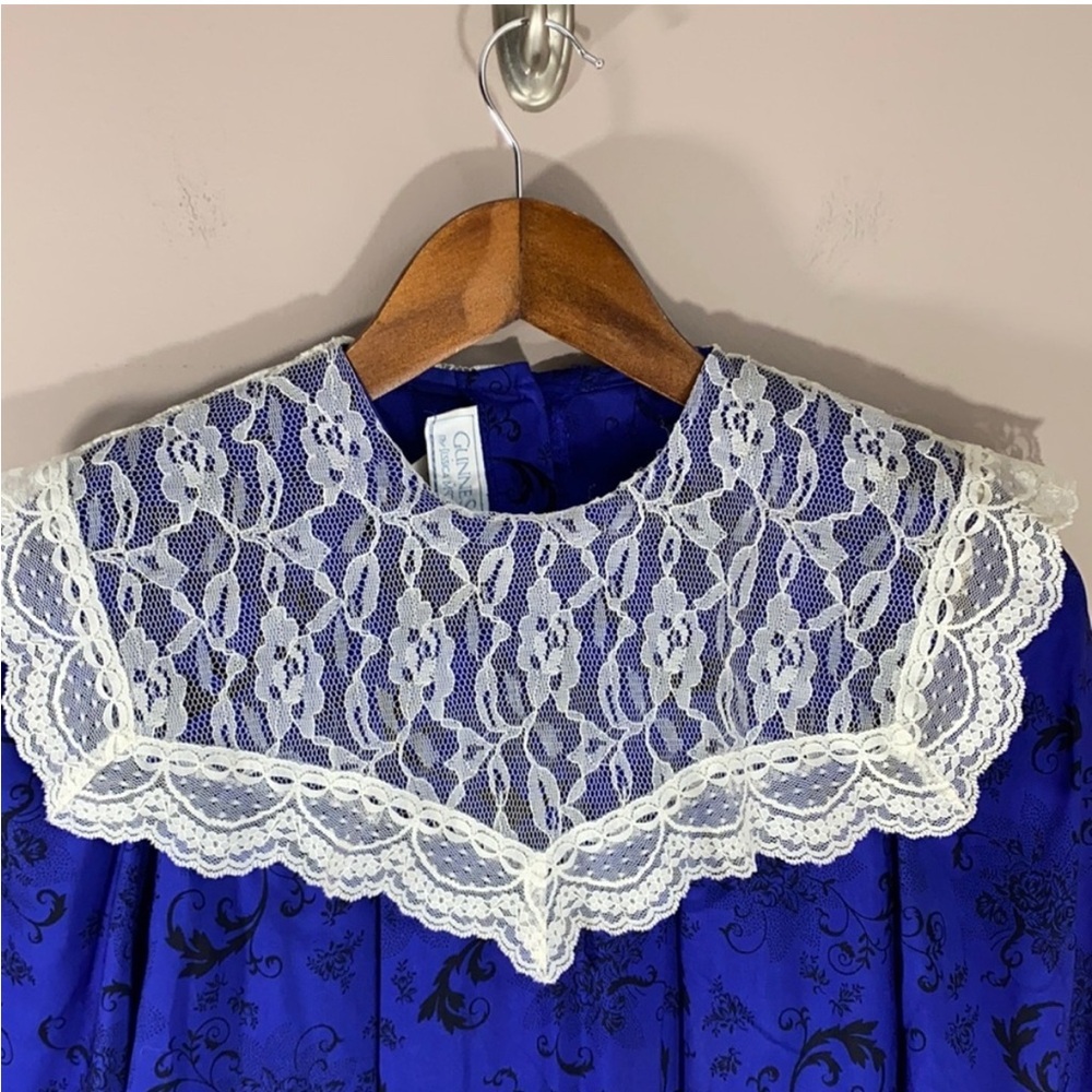 Vintage Gunne Sax Royal Blue Lace Yoke Prairie Dress – 1980s – Size 6 - Picture 3 of 8
